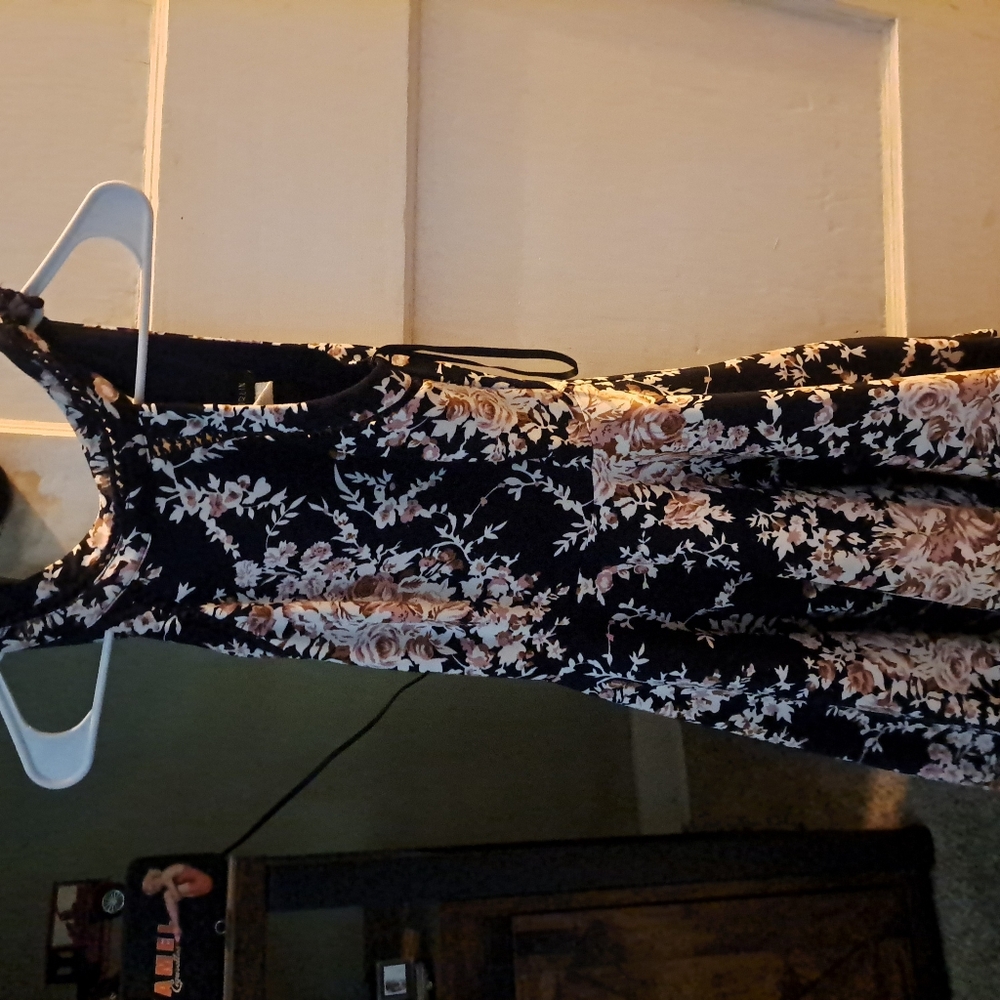 Navy blue floral design sleeveless dress